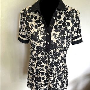 Tory Burch Navy & Cream Print Pima Cotton Polo - Size M